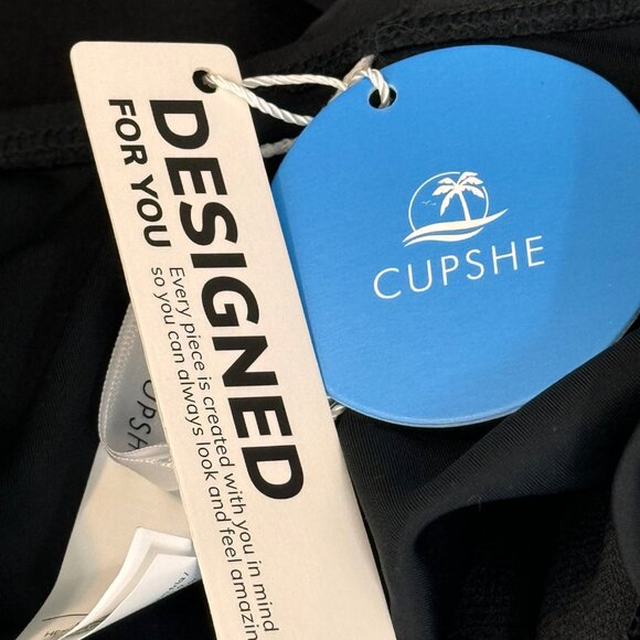 CUPSHE Womens Black Deep V One-Piece Swimsuit Large Nylon Spandex Blend new - Picture 3 of 11